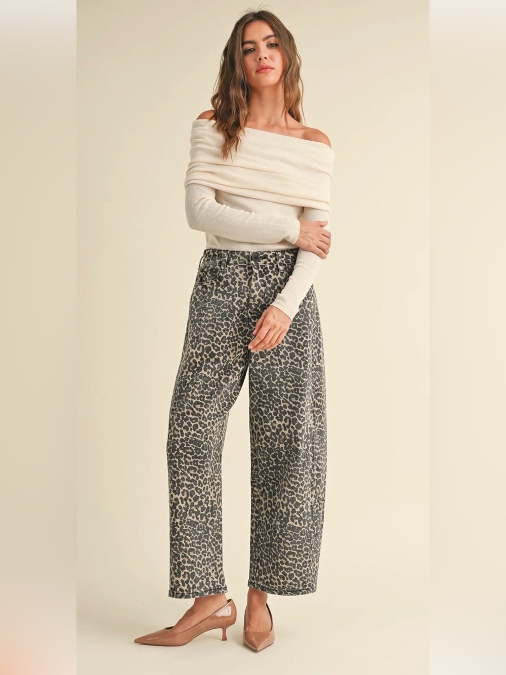 Leopard Print Barrel Leg Pants- Size Medium